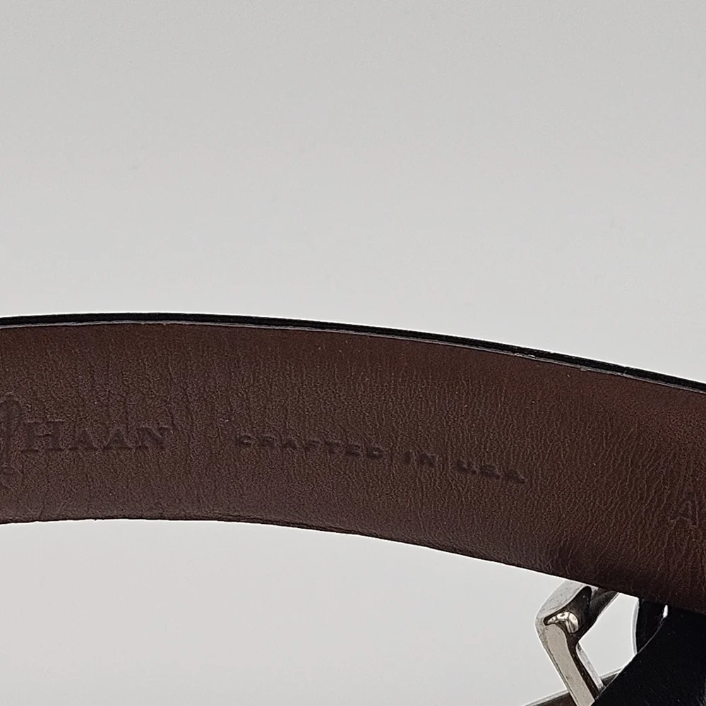 Cole Haan black leather belt with square silver tone buckle size 38